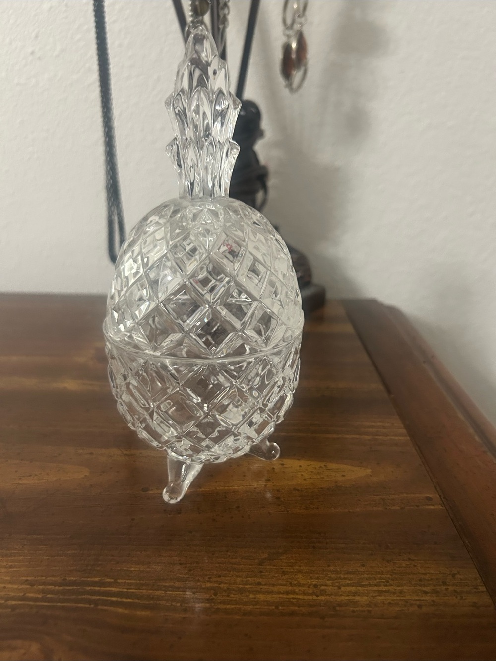 Vintage Lead Crystal Pineapple Candy Dish - 3-Footed Lidded Jar - Coquette Decor